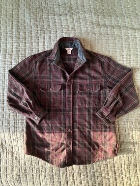 Woolrich Men's Plaid Wool Shirt Jacket in Burgundy and Olive